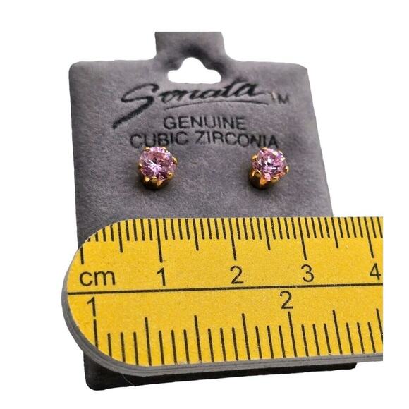 Pierced Sonata Earrings Pink Cubic Zirconia Crystals Studs Gold Tone Extra Small - Picture 3 of 5